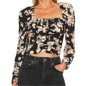 Free People NWT Women’s Long‎ Sleeve Hilary Printed Top Sz L